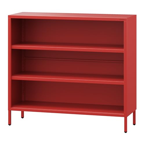 Jan Nowak Niedriges Bücherregal Metall - Luca | 2 Verstellbare Ablagen, Industrial Style | Standregal für Wohnzimmer, Schlafzimmer, Kleines Regal, Buchregal Glitzernd | 100 x 90 x 35 cm | Rot von Jan Nowak