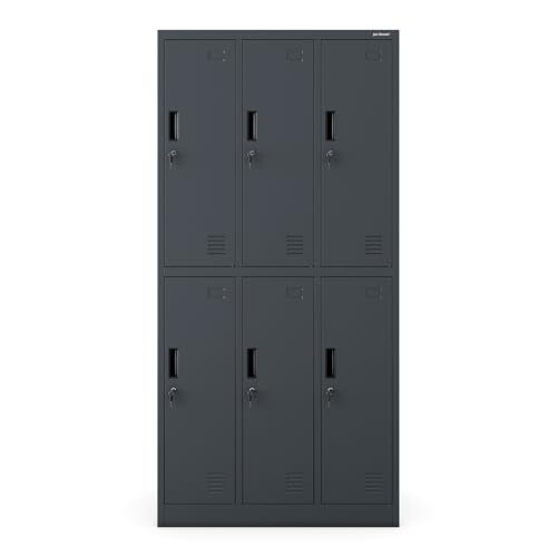Jan Nowak Schließfachschrank 3B2A Wertfachschrank Metallspind Umkleideschrank 6 Fächer Stahlblech Pulverbeschichtet 185 cm x 90 cm x 45 cm (H x B x T) (Anthrazit) von Jan Nowak