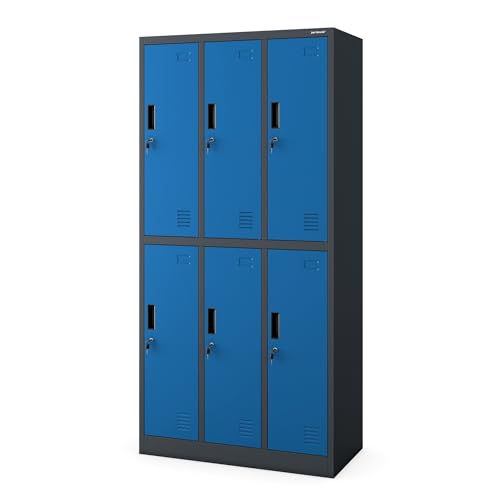 Jan Nowak Schließfachschrank 3B2A Wertfachschrank Metallspind Umkleideschrank 6 Fächer Stahlblech Pulverbeschichtet 185 cm x 90 cm x 45 cm (H x B x T) Anthrazitblau von Jan Nowak