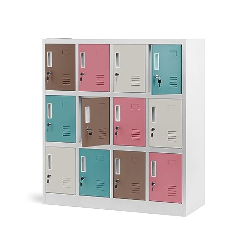 Jan Nowak Schließfachschrank 4B3A Werfachschrank Fächerschrank Umkleideschrank mit 12 Fächern Metall Pulverbeschichtung 120 cm x 110 cm x 45 cm (H x B x T) (Pastellfarben) von Jan Nowak