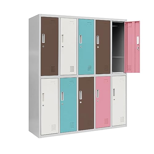 Jan Nowak Schließfachschrank 5B2AS Umkleideschrank Wertfachschrank Umkleideschrank mit 10 Fächern Stahlblechkonstruktion Pulverbeschichtet 150 cm x 136 cm x 45 cm (H x B x T) (Pastellfarben) von Jan Nowak