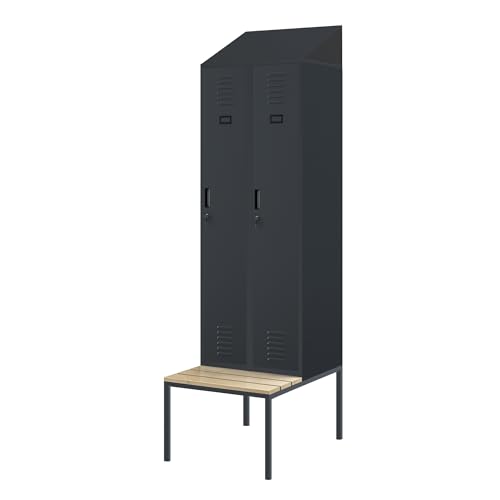 Jan Nowak Spind Umkleidespind Umkleideschrank Spindschrank Schließfachschrank mit Sitzbank Lüftungsschlitze Pulverbeschichtet 180 cm x 60 cm x 50 cm (Anthrazit) von Jan Nowak