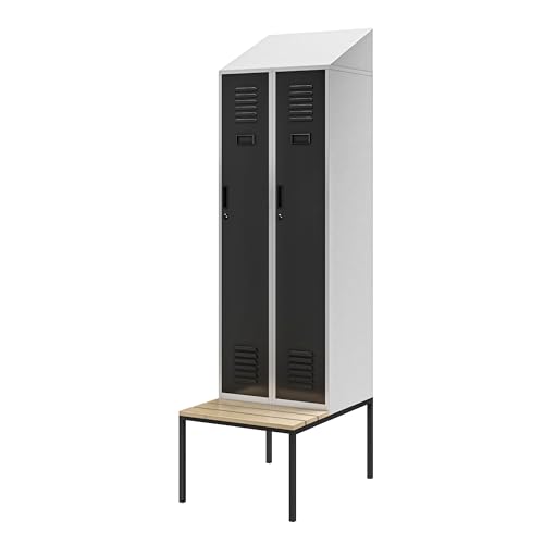 Jan Nowak Spind Umkleidespind Umkleideschrank Spindschrank Schließfachschrank mit Sitzbank Lüftungsschlitze Pulverbeschichtet 180 cm x 60 cm x 50 cm (Anthrazit-Grau) von Jan Nowak