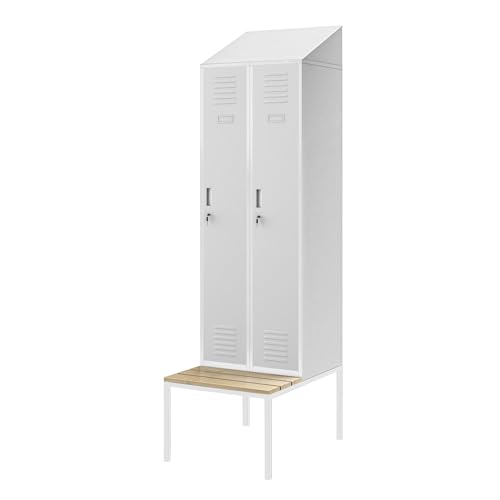 Jan Nowak Spind Umkleidespind Umkleideschrank Spindschrank Schließfachschrank mit Sitzbank Lüftungsschlitze Pulverbeschichtet 180 cm x 60 cm x 50 cm (Grau) von Jan Nowak