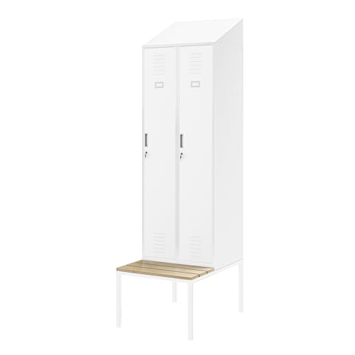 Jan Nowak Spind Umkleidespind Umkleideschrank Spindschrank Schließfachschrank mit Sitzbank Lüftungsschlitze Pulverbeschichtet 180 cm x 60 cm x 50 cm (Weiß) von Jan Nowak