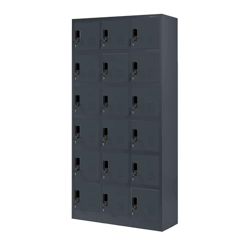 Jan Nowak Umkleideschrank 3B6A Fächerschrank Schließfachschrank mit 18 Fächern Metall Pulverbeschichtung 185 cm x 90 cm x 40 cm (H x B x T) (Anthrazit) von Jan Nowak