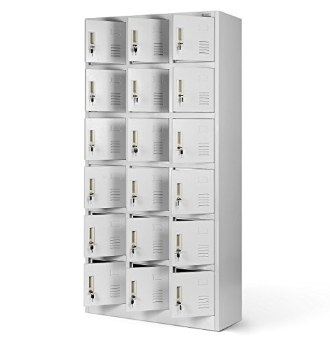 Jan Nowak Umkleideschrank 3B6A Fächerschrank Schließfachschrank mit 18 Fächern Metall Pulverbeschichtung 185 cm x 90 cm x 40 cm (H x B x T) (Grau) von Jan Nowak