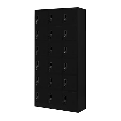 Jan Nowak Umkleideschrank 3B6A Fächerschrank Schließfachschrank mit 18 Fächern Metall Pulverbeschichtung 185 cm x 90 cm x 40 cm (H x B x T) (Schwarz) von Jan Nowak