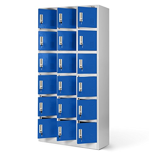 Jan Nowak Umkleideschrank 3B6A Fächerschrank Schließfachschrank mit 18 Fächern Metall Pulverbeschichtung 185 cm x 90 cm x 40 cm (H x B x T (Grau-Blau) von Jan Nowak