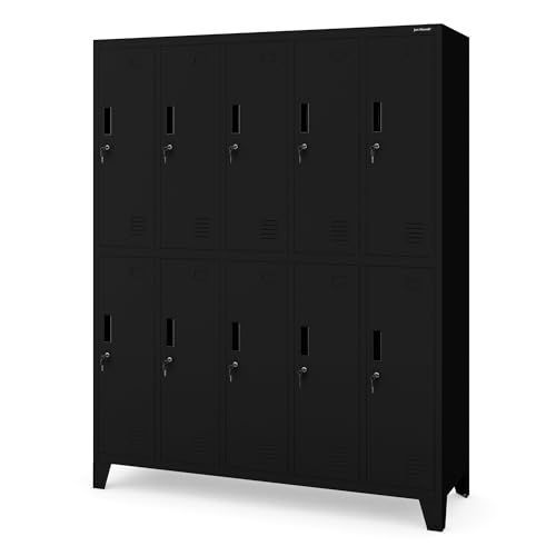 Jan Nowak Umkleideschrank 5B2A Spind Spint Schließfachschrank Metallschrank mit 10 Fächern Etikettenhalter Lüftungsschlitze Metall Pulverbeschichtet 172 cm x 136 cm x 45 cm (H x B x T) (Schwarz) von Jan Nowak