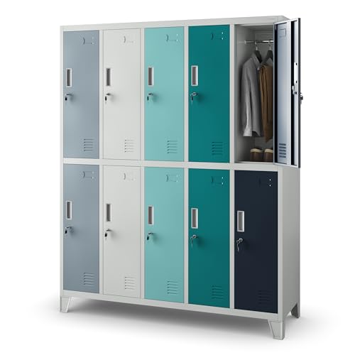 Jan Nowak Umkleideschrank 5B2A Spind Spint Schließfachschrank Metallschrank mit 10 Fächern Etikettenhalter Lüftungsschlitze Metall Pulverbeschichtet 172 cm x 136 cm x 45 cm (H x B x T) (Mehrfarbig) von Jan Nowak