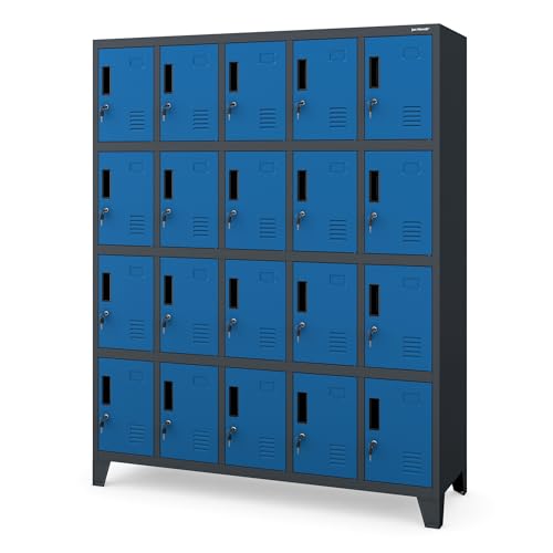 Jan Nowak Umkleideschrank 5B4A Fächerschrank Schließfachschrank mit 20 Fächern Wertfachschrank Metall Pulverbeschichtung 172 cm x 136 cm x 45 cm (H x B x T) (Anthrazit-Blau) von Jan Nowak