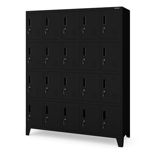 Jan Nowak Umkleideschrank 5B4A Fächerschrank Schließfachschrank mit 20 Fächern Wertfachschrank Metall Pulverbeschichtung 172 cm x 136 cm x 45 cm (H x B x T) (Schwarz) von Jan Nowak