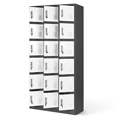 Jan Nowak Umkleideschrank 3B6A Fächerschrank Schließfachschrank mit 18 Fächern Metall Pulverbeschichtung 185 cm x 90 cm x 40 cm (H x B x T (Anthrazit-Weiß) von Jan Nowak