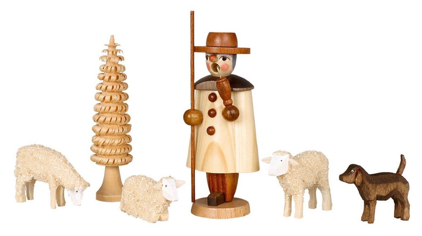 Jan Stephani Erzgebirgische Volkskunst Weihnachtsfigur Figurensatz Schäfer mit Schafen natur Höhe=9,5cm NEU von Jan Stephani Erzgebirgische Volkskunst