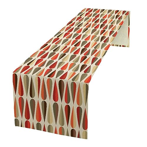 Geometrischer Retro-Tischläufer, Mitte des Jahrhunderts, abstrakt, Orange, Rot, Braun, Wassertropfenform, Tischläufer für Küche, Esszimmer, Hochzeit, Party, Dekoration, 33 x 152 cm von JanJCurt