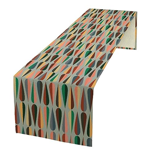 Mid Century Tischläufer, moderner Stil, Tropfenformen in Tönen, Druck, Baumwollleinen, Bauernhaus-Tischläufer für Esszimmer, Urlaub, Party, Innen- und Außenbereich, Retro-Farbe, 33 x 228 cm von JanJCurt