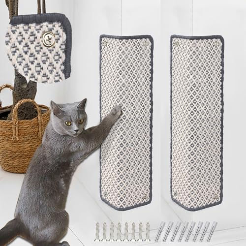 JanYoo 2 Stück Kratzmatte Katze, Kratzschutz Katzenkratzmatte Sisal Katzenkratzmatte Katzen Kratzteppich Kratzmatte Kratzbrett Wand für Schützt Teppiche und Sofas 60×25CM(Grau) von JanYoo