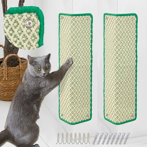 JanYoo 2 Stück Kratzmatte Katze, Kratzschutz Katzenkratzmatte Sisal Katzenkratzmatte Katzen Kratzteppich Kratzmatte Kratzbrett Wand für Schützt Teppiche und Sofas 60×25CM(Grün) von JanYoo