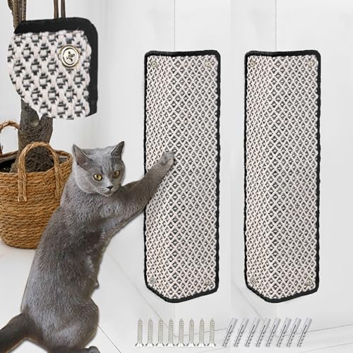 JanYoo 2 Stück Kratzmatte Katze, Kratzschutz Katzenkratzmatte Sisal Katzenkratzmatte Katzen Kratzteppich Kratzmatte Kratzbrett Wand für Schützt Teppiche und Sofas 60×25CM(Schwarz) von JanYoo