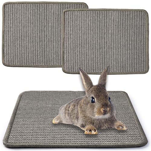 JanYoo 2 Stück Kratzmatte für Kaninchen 40×30cm, Natürliches Sisal Kaninchen Käfig Einlagen Meerschweinchen Unterlage Wiederverwendbar Haustierkäfig Bettwäsche zum Beißen (Grau) von JanYoo