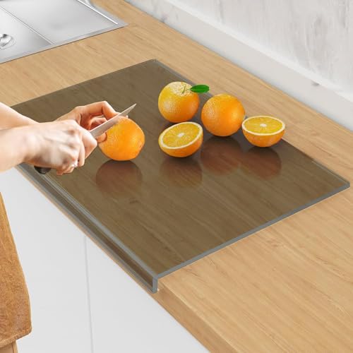 JanYoo Acryl Schneidebretter 40x30CM, Küchenschneidebrett Arbeitsplattenschoner mit Anschlagkante, Durchsichtige Schneidematten, Anti-Rutsch Frühstücksbrettchen für die Küchentheke(Grau) von JanYoo