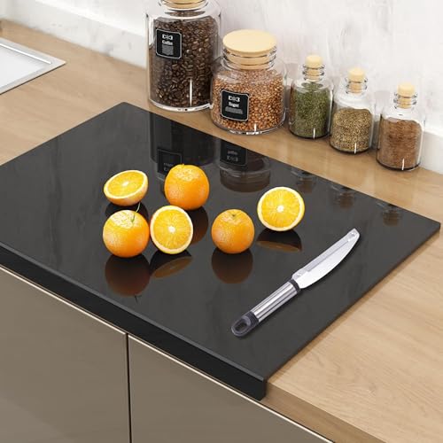 JanYoo Acryl Schneidebretter 60x45CM, Küchenschneidebrett Arbeitsplattenschoner mit Anschlagkante, Durchsichtige Schneidematten, Anti-Rutsch Frühstücksbrettchen für die Küchentheke(Schwarz) von JanYoo