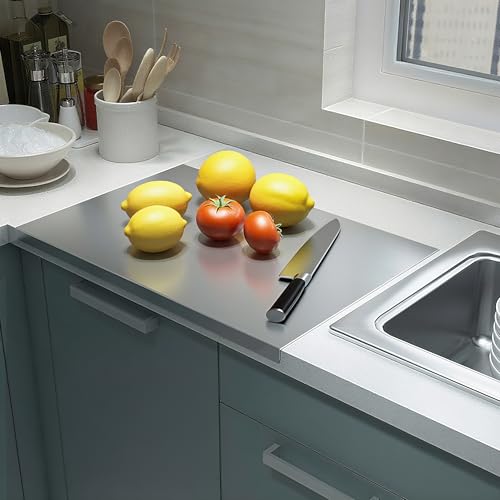 JanYoo Arbeitsplatte Knetbrett Edelstahl Titan Schneidebrett 40x30CM, 2mm Dicke Titanium Cutting Board, Küchenplatte mit Anschlagkante für Küche Schneiden Fleisch Gemüse Obst, Kneten Brot von JanYoo