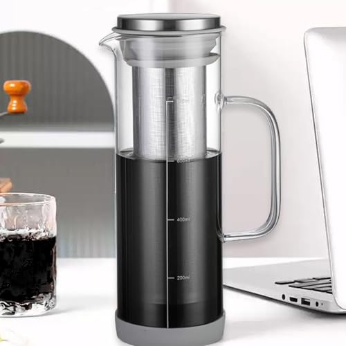 JanYoo Cold Brew Kaffeebereiter 800ml, Cold Brew Coffee Maker mit 304 Edelstahlfilter, Brühglas Karaffe mit Rutschfester Griff, Ausguss für Eiskaffee, Eistee von JanYoo