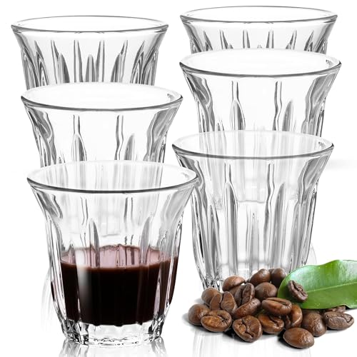 JanYoo Espressotassen 6er Set 90ml Espresso Tassen Set Espresso Gläser Mokkatassen aus Borosilikatglas, Dickwandiges Dessertgläser Cappuccino Tassen Kaffeetassen Whiskey Tassen (Transparent) von JanYoo