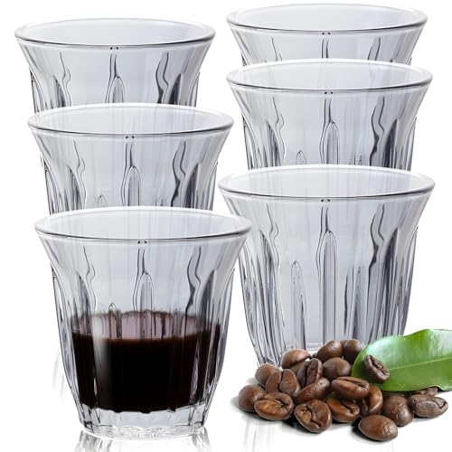 JanYoo Espressotassen 6er Set 90ml Espresso Tassen Set Espresso Gläser Mokkatassen aus Borosilikatglas, Dickwandiges Dessertgläser Cappuccino Tassen Kaffeetassen Whiskey Tassen für Zuhause (Grau) von JanYoo