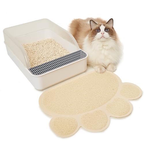 JanYoo Katzenklo Matte, 40x30CM Katzenstreu Matte wasserdichte und rutschfeste, PVC Katzenklo Unterleger zum Auffangen von Katzenstreu, Katzenstreu Matte vor Katzentoilette(Beige) von JanYoo