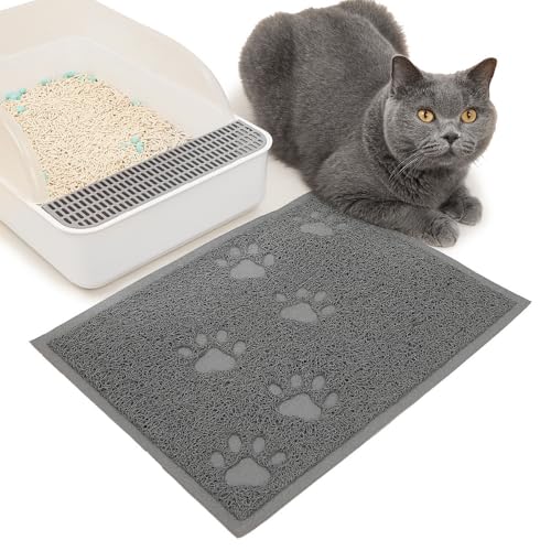 JanYoo Katzenklo Matte 40x30CM Katzenstreu Matte Wasserdichte und Rutschfeste Katzenklo Unterleger zum Auffangen von Katzenstreu, Katzenstreu Matte vor Katzentoilette,Grau von JanYoo