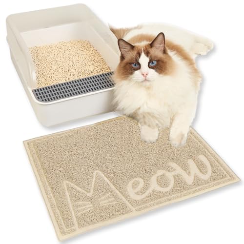 JanYoo Katzenstreu Matte, 40 x 30 cm PVC wasserdichte Katzenmatte Katzenklomatte Katzenklo mit Rutschfester, Matte Katzentoilette für Litter Catcher, Urinwasserfest (Beige) von JanYoo
