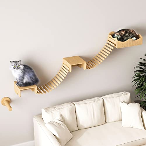 JanYoo Kletterwand Katzen Hängematte Set Katzenbett Wand Wandkratzbaum für Katzen Katzenmöbel Hängebrücke Katzentreppe Katzenleiter von JanYoo