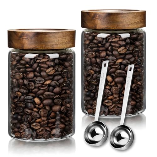 JanYoo Vorratsgläser mit Deckel 2er Set, 1000ml Kaffeedose Luftdicht Aufbewahrungsgläser Glas Kaffeebohnen Behälter mit Schaufel Vorratsglas mit Holzdeckel für Tee Nüsse Kakao Bohnen Aufbewahrung JanYoo Vorratsgläser mit Deckel 2er Set, 1000ml Kaffeedose Luftdicht Aufbewahrungsgläser Glas Kaffeebohnen Behälter mit Schaufel Vorratsglas mit Holzdeckel für Tee Nüsse Kakao Bohnen Aufbewahrung von JanYoo