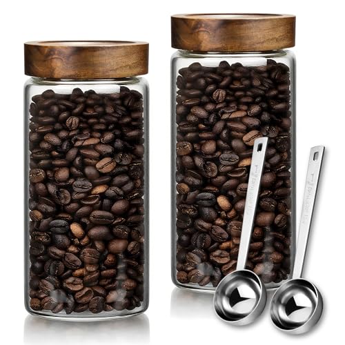 JanYoo Vorratsgläser mit Deckel 2er Set, 1400ml Kaffeedose Luftdicht Aufbewahrungsgläser Glas Kaffeebohnen Behälter mit Schaufel Vorratsglas mit Holzdeckel für Tee Nüsse Kakao Bohnen Aufbewahrung JanYoo Vorratsgläser mit Deckel 2er Set, 1400ml Kaffeedose Luftdicht Aufbewahrungsgläser Glas Kaffeebohnen Behälter mit Schaufel Vorratsglas mit Holzdeckel für Tee Nüsse Kakao Bohnen Aufbewahrung von JanYoo