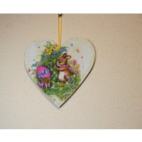 Hase Und Ostereier 20 cm Holz Herz Schild, Frühling Deko, Oster Wanddekoration, Ostergrußkarte, Frohe Ostern, Geschenk Zu Ostern von JanaPysanky