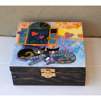 Holzkiste Katzen, Holztruhe Zwei Katzen Und Herzen, Heimdekoration, Schmuckaufbewahrung, Katzenliebhaber Box von JanaPysanky
