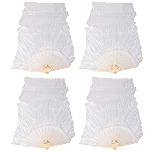 Janasiba 100% Seide Unisex Chinesische Seide Schleier Tanz Fans 4 Stücke Bauchtanz Fans Weiße Farbe 180X90 cm von Janasiba