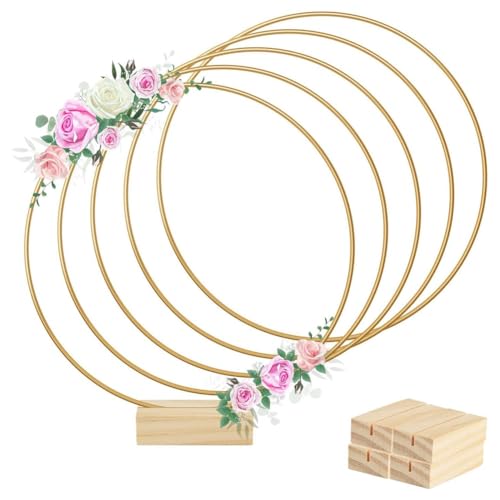 Janasiba 12 Metall-Blumen-Reifen-Mittelstück, Band, Holzständer, Passend für Tischdekoration, Metall +, Wandbehang, 5 Stück von Janasiba