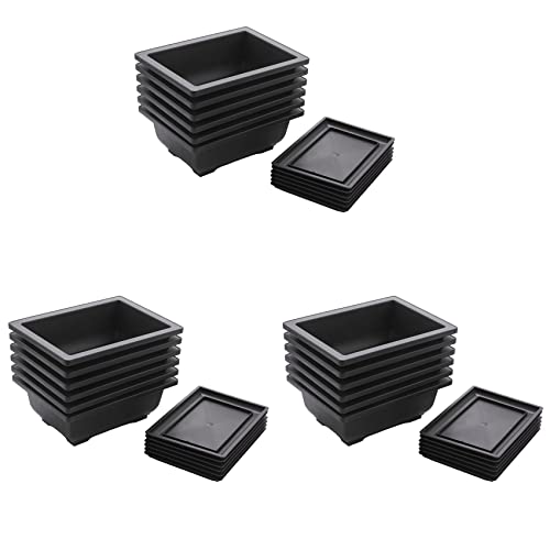 Janasiba 18-Teilige Bonsai-TöPfe - Classic Deep Wet Tray mit Eingebautem Netz für Pflanzen, Blumen, Quadratische PlastiktöPfe von Janasiba