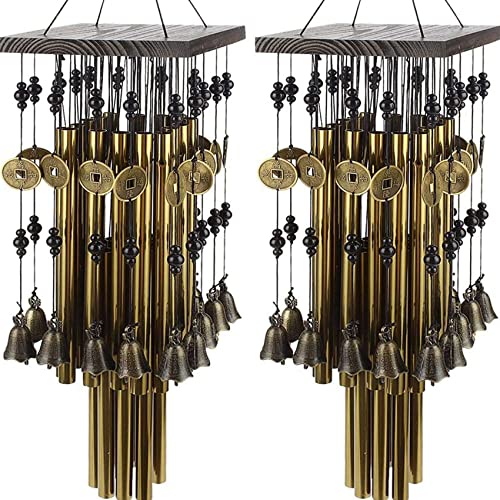 Janasiba 2X Außen Innen Metallrohr Wind Spiel mit Kupferglocke Große Windspiele für Patio Gartenterrasse Dekoration 80cm von Janasiba