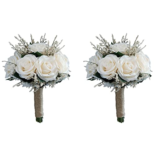 Janasiba 2X Braut Sträuße für Hochzeit, KüNstliche Rose Blumen Strauß Braut Brautjungfer Halten von Janasiba