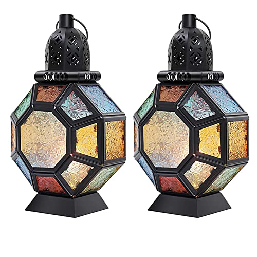 Janasiba 2X Retro Kerzen Laterne, Tragbare Marokkanische Glas Malerei Kerzenhalter Hängelampe Licht Wind Laterne, Haus Janasiba 2X Retro Kerzen Laterne, Tragbare Marokkanische Glas Malerei Kerzenhalter Hängelampe Licht Wind Laterne, Haus von Janasiba