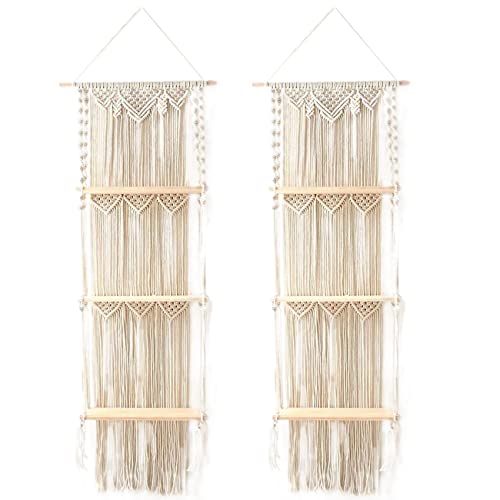 Janasiba 2X Wandbehang Regal 3 Tier Handgefertigte Gewebte Quaste Organizer Regale Wand Schwimmende KleiderbüGel von Janasiba