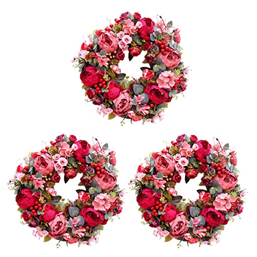 Janasiba 3X Dekorativer Tür Kranz, Seidenblume Pfingstrose Kopf Blumen Kranz 40cm Handgemachte Girlande für Herbst Winter Aussen Display Rot Janasiba 3X Dekorativer Tür Kranz, Seidenblume Pfingstrose Kopf Blumen Kranz 40cm Handgemachte Girlande für Herbst Winter Aussen Display Rot von Janasiba