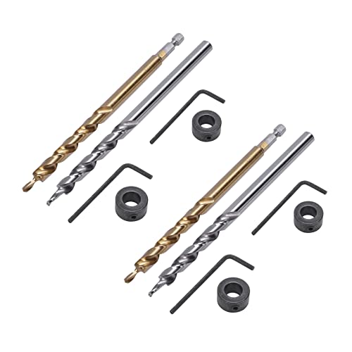 Janasiba 4 Stücke 1/4 Sechs Kant Schaft Loch Bohrer+3/8 (9,5 mm) Spiral Schritt Bohrer mit Tiefen Stopp Manschette für Manuelle Lochlehre System Bohr Werkzeug Kit von Janasiba