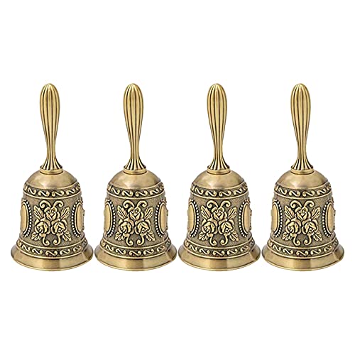 Janasiba 4X Hand Glocke, Metall Ton Hand Service Anruf Glocke Tisch Glocke Tee Abendglocke Spielglocke, Gold von Janasiba