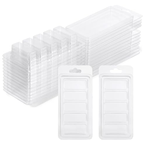 Janasiba 50 Stück Wachsschmelzbehälter, 5-Fach Wachsschmelz-Clamshell-Formen, Transparente, Leere Kunststoff-Wachsschmelzform für DIY-Kerzen, Langlebig und Einfach zu Installieren von Janasiba